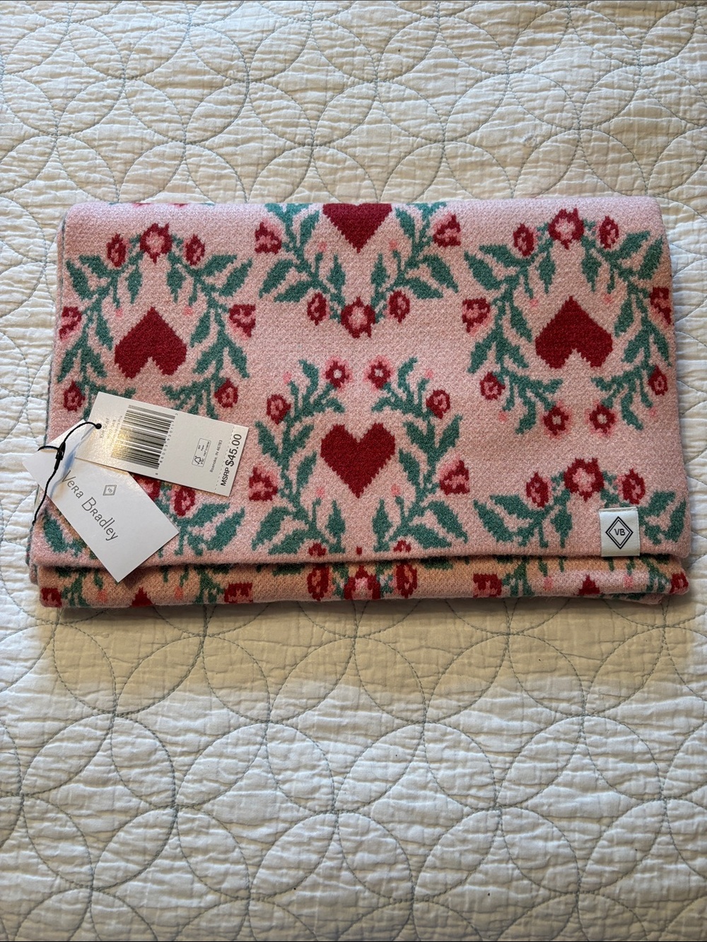 NWT Vera Bradley Pink Floral Knit Scarf & Convertible Mittens Set - Picture 2 of 5